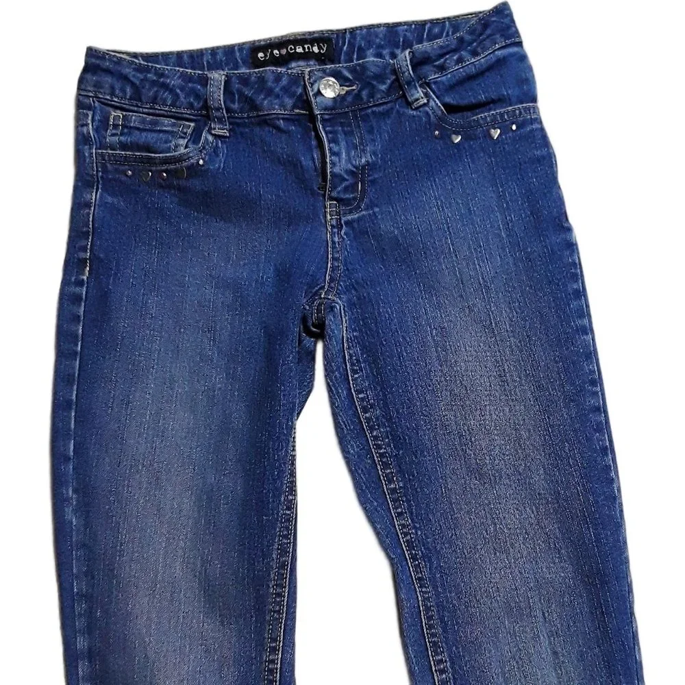 Eye Candy Heart Embellished Denim Jeans- Girls Sz 12 - Picture 4 of 6